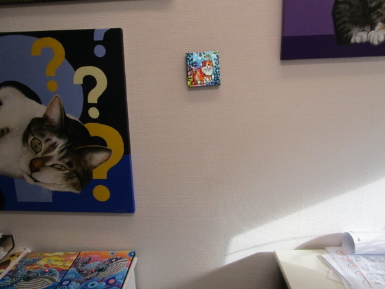 Image 1 of Tableau super mignon peint à la main d'un chat roux et orange