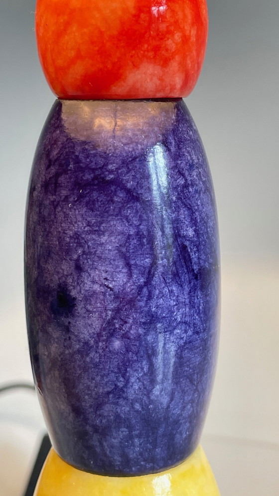 Image 1 of LAMPE Pierre d'ALBATRE Blue, Yellow and Red 80s