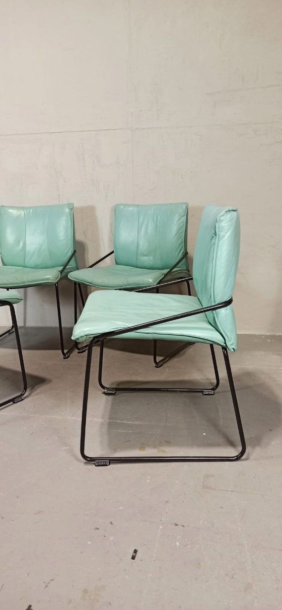 Image 1 of 4 x vintage Italiaanse leren eetkamerstoelen