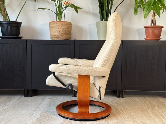 Image 1 of Stressless by Ekornes relaxfauteuil met voetenbank, echt leer, crème, maat M