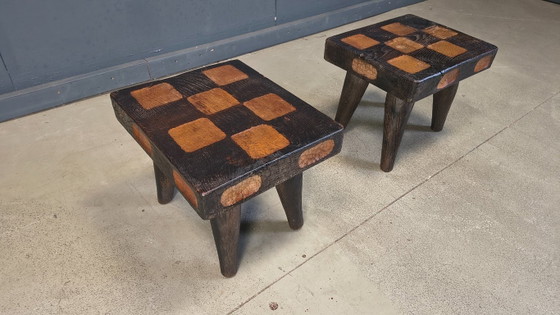 Image 1 of Vintage rustic wooden side tables or stools, 1960s