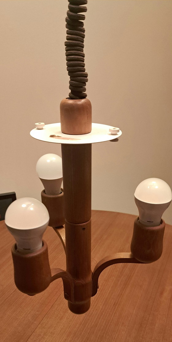 Image 1 of Plafonnier original DOMUS en teck – 3 lumières – Années 1970 – Style milieu du siècle