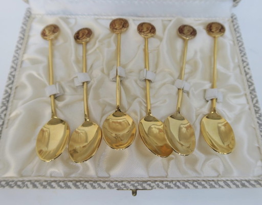 Set Of Six Golden Coffee Spoons. Vintage 1970