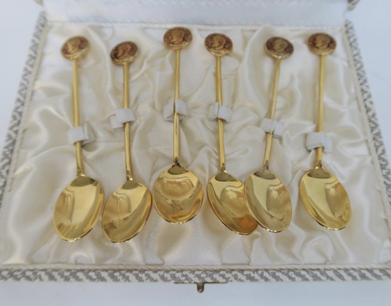 Image 1 of Set Of Six Golden Coffee Spoons. Vintage 1970