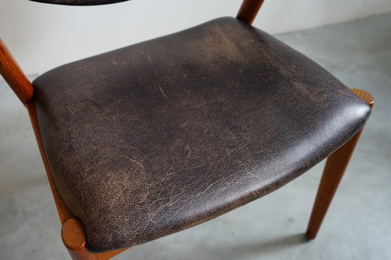Image 1 of 6 Kai Kristiansen stoelen | Model 42 | Teak Leder patina