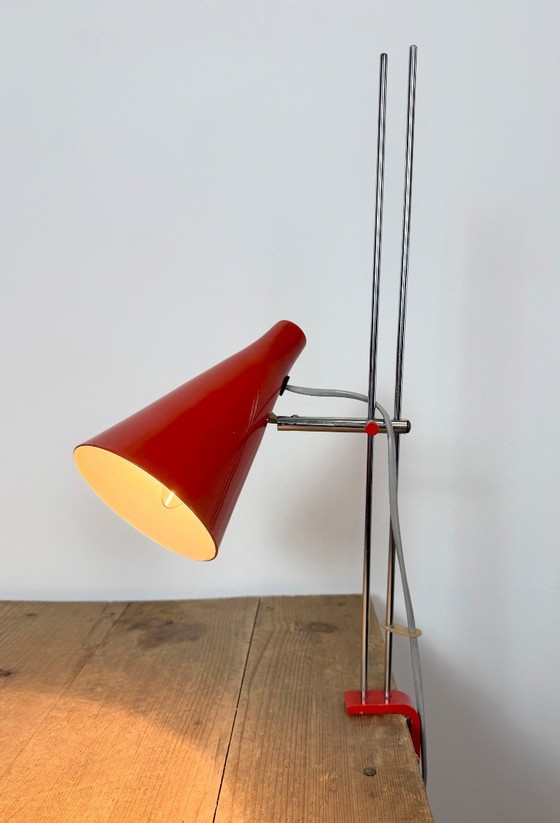 Vintage Red Table Lamp by Josef Hůrka for Lidokov, 1960s – Iron, Chrome (photo 19 of 21)