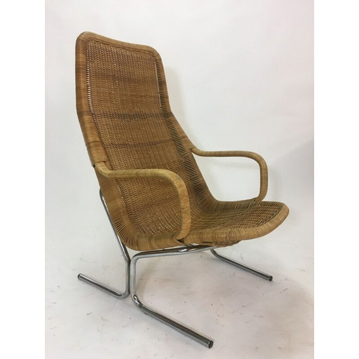 Chaise longue vintage en rotin et acier par Dirk van Sliedrecht