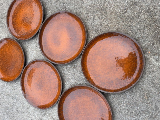 Image 1 of Assiettes céramique émaux orange années 70