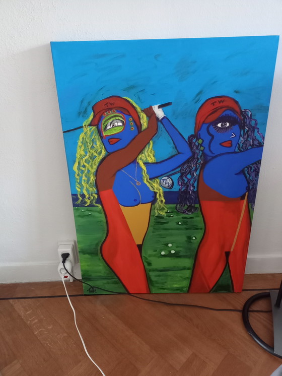 Image 1 of T. van Steenbergen "Playing Golf" 70 x 100 cm
