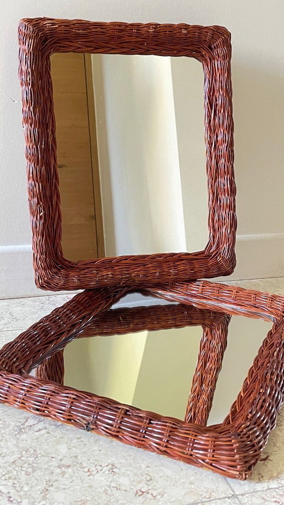 Image 1 of Coppia di specchi vintage in rattan