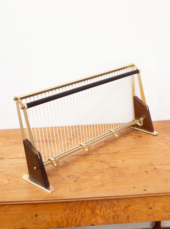 Image 1 of Vintage messing en hout wand kapstok mid century modern