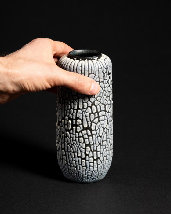 Image 1 of ALBERT KIESSLING "SNAKESKIN" Vase DUO East German Pottery REDUKTIONSGLASUR GDR