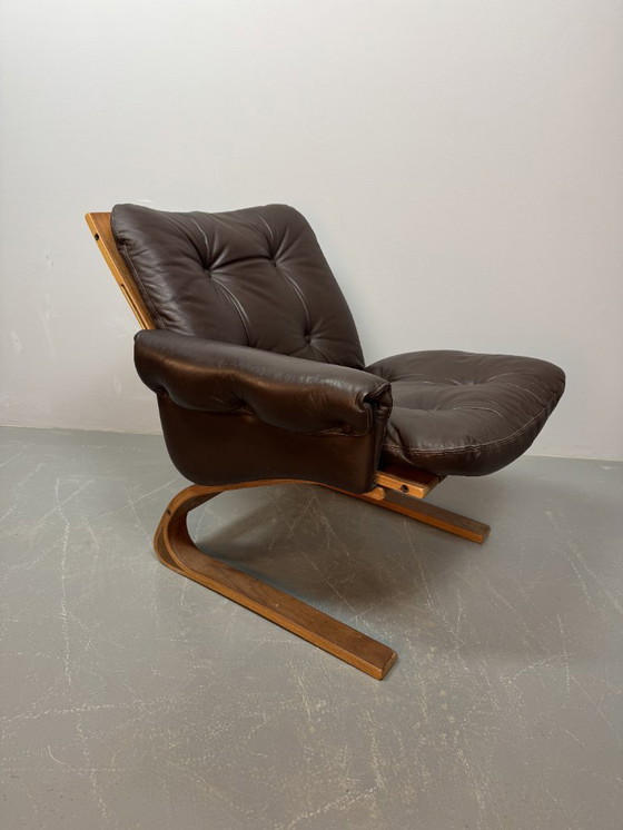 Image 1 of Sofá Kengu de tres plazas en cuero Rybo Rykken de diseño escandinavo de mediados de siglo, súper cómodo, década de 1960.