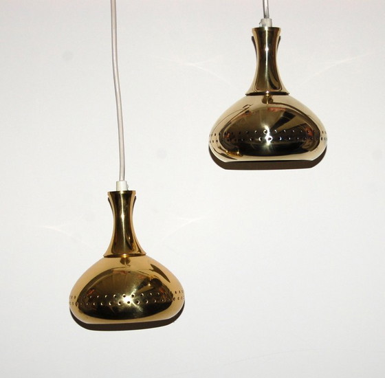 Image 1 of Pair of brass lamps/pendant lights by Hans-Agne Jakobsson, Scandinavian style