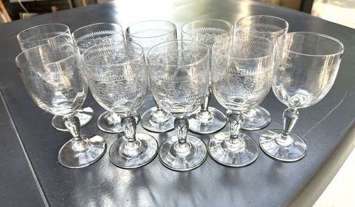 10 Wine glasses 14.5 cm Cristal d'Arques Model Matignon Vintage