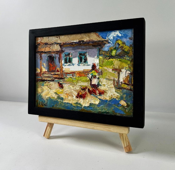 Image 1 of Original Oil Painting Summer Village Landscape Yard in August