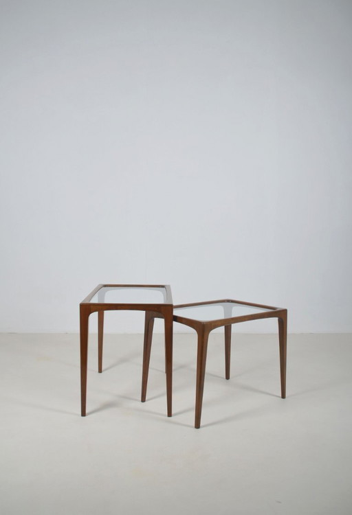 Set of 2 side tables with glass top in Ico Parisi style, 1950s