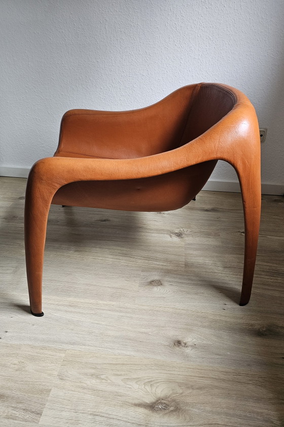 Uiterst zeldzaam: Sergio Mazza Space Age Fiberglass Lounge Chair – Volledig lederen uitvoering (jaren 60/70) (photo 3 of 15)