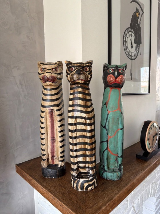 Image 1 of Vintage grote gestreepte kat 50cm hoog