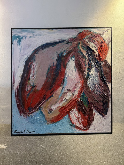 Hendrik Nijs pintando óleo sobre lienzo 1991