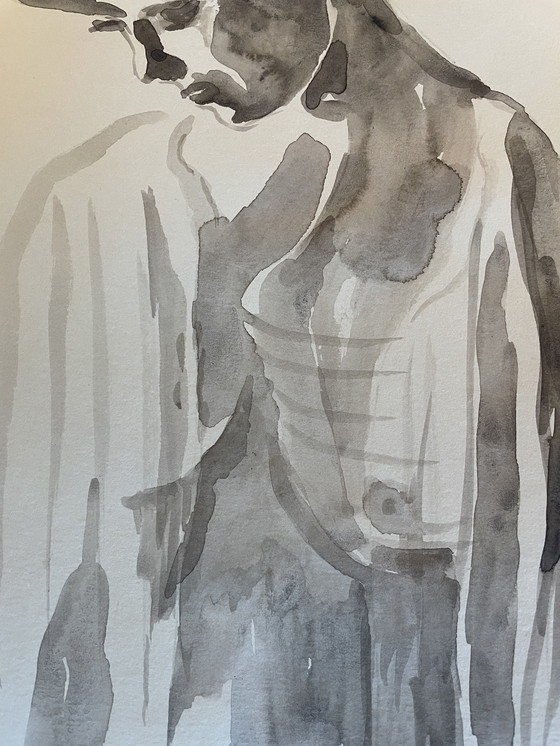 Image 1 of Aquarell Sepia Porträt Frau "Schattenspiel"