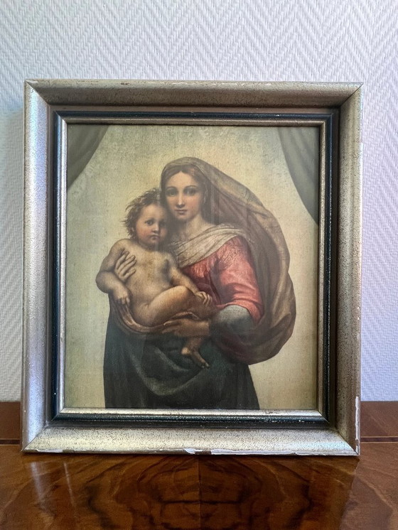 Image 1 of Sistine Madonna (detail) No. 574 Raphael, in the old original frame ca. 1920 by F. Brockmann