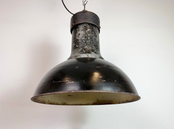 Image 1 of Large Industrial Factory Black Pendant Lamp with Cast Iron Top, 1950s