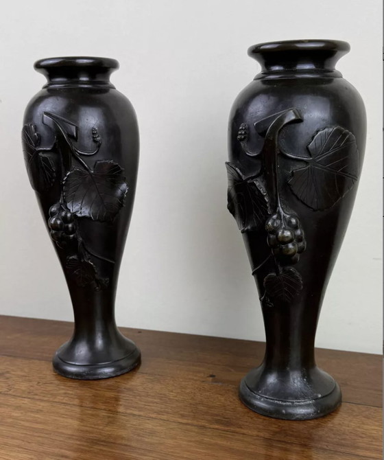 Image 1 of Paire De Vases En Bronze Époque Art Nouveau Vers 1900 Vintage