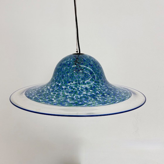 Image 1 of Lampada a sospensione in vetro di Murano blu Neverrino di Gae Aulenti per Vistosi Italia, anni '70