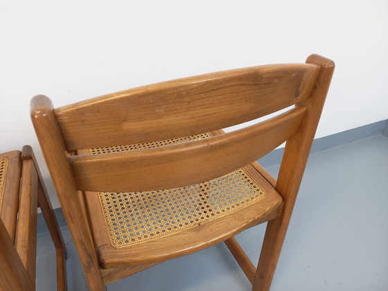 Image 1 of Paar vintage beukenhouten en rieten sledestoelen uit de jaren 70 en 80