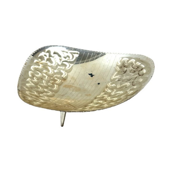 Image 1 of Vintage plated plate on leaf-shaped legs, silver-plated, Germany, 1970s.
