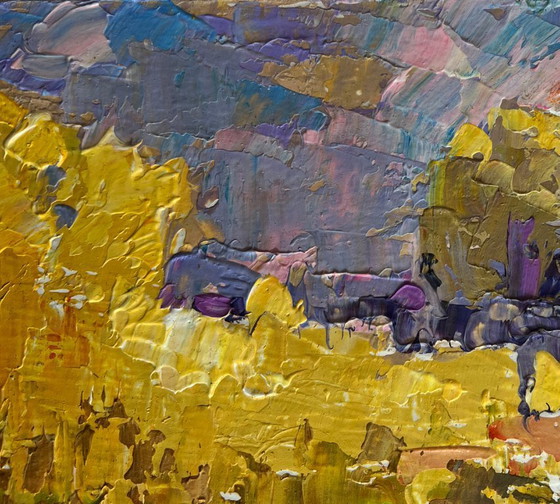 Image 1 of Original Oil Painting Autumn River Landscape On the autumn lake