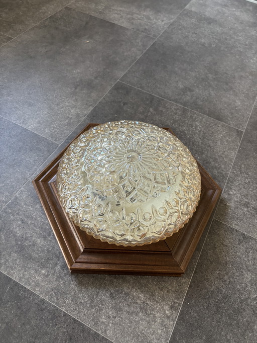 Vintage plaffoniere/ glazen plafondlamp amber