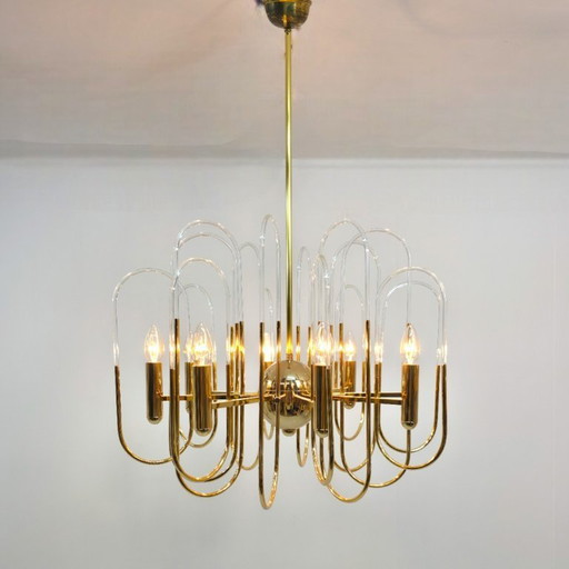 Lustre Sciolari du milieu du siècle en or avec arches en verre