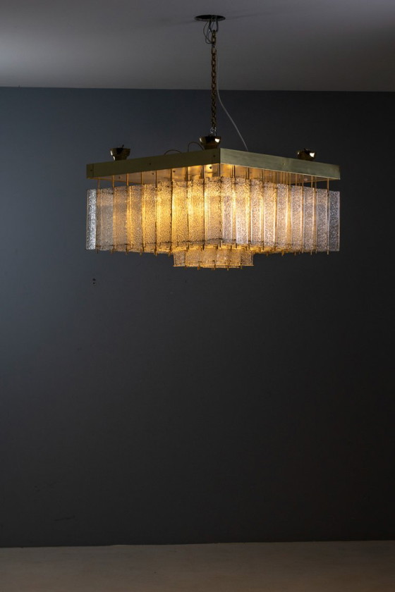 Image 1 of Lampada da soffitto Bohemian in vetro testurizzato e ottone, anni '60