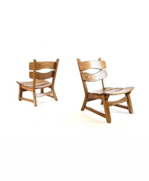 Set of 2 fireplace armchairs - Brutalist lounge chairs by Awa Dittmann, 1960 – kuipstoelen, Wood (photo 2 of 5)