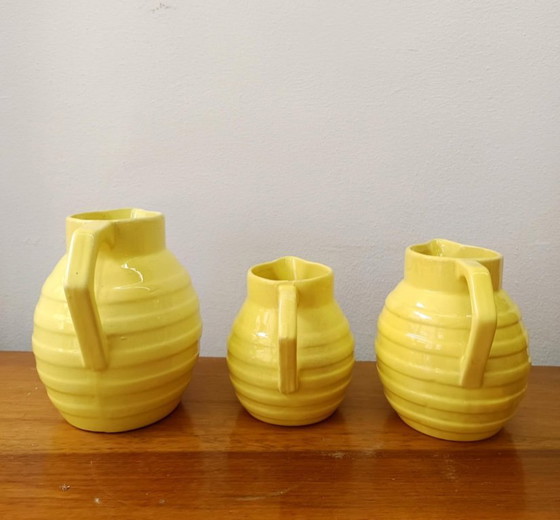 Image 1 of 3x pichets Orchies art déco en céramique jaune 