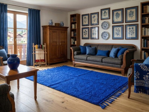 Magnifique tapis artisanal bleu en laine 200cmx300cm – vloerkleden en tapijten, Cotton (photo 2 of 12)
