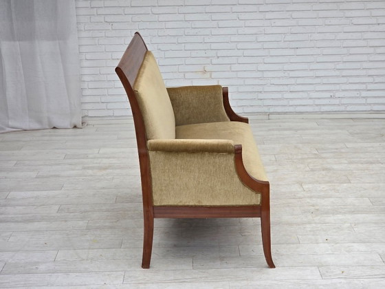 Image 1 of 1950s, 2 Seater Danish Highback Sofa, Furniture Velour, Laqered Teak Wood.