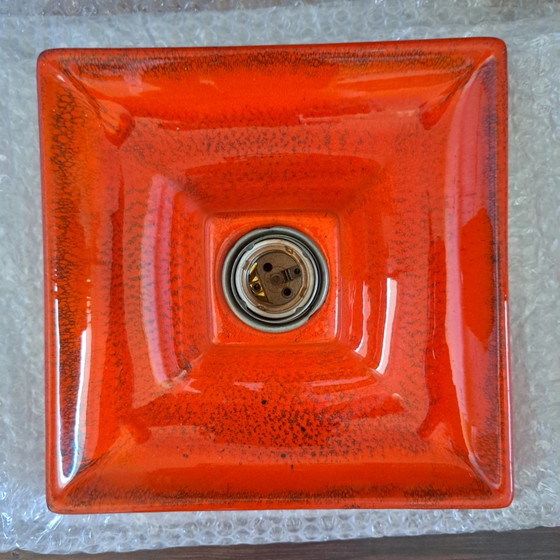 Hustadt Leuchten wall lamp, ceramic, red-orange, 1970s – Wall lights, Metal (photo 4 of 12)