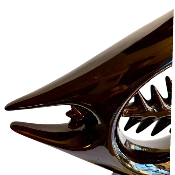 Image 1 of Lampe de table vintage à chevrons en céramique et chrome