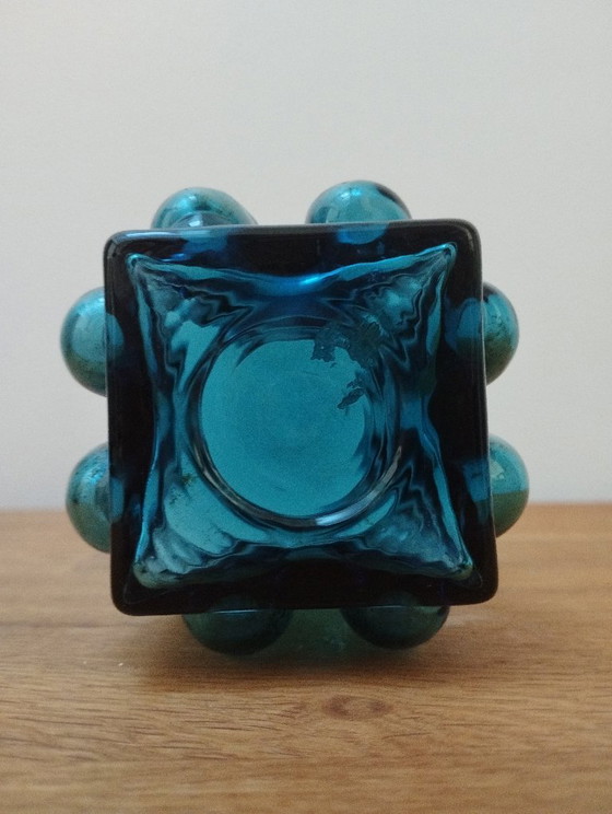 Vintage Bubbled Blue Vase (1960-1970) Designed by Wilhelm Braun-Feldweg – Kristallglaswerk Hirschberg, Glass (photo 6 of 6)