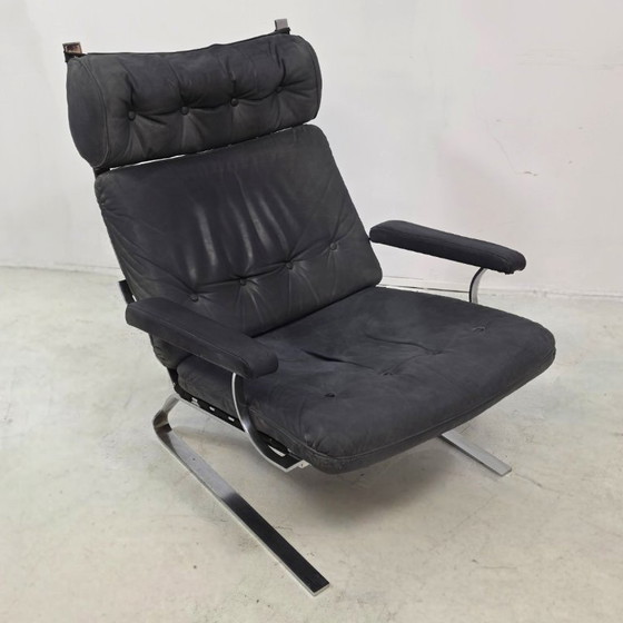 Image 1 of Swing chair 60's chrome met grijs leer 
