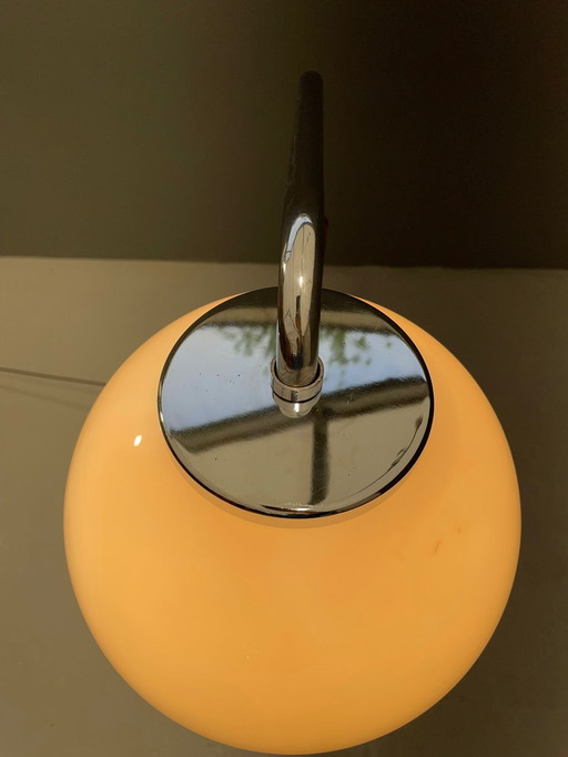 Art Deco Floor Lamp with Milk Glass and Side Table, 1950s – Czechoslovakia