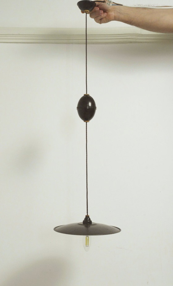 Image 1 of Franse Art Deco hanglamp met verstelbare katrol, Baron Paris Ouistiti Vintage Lighting