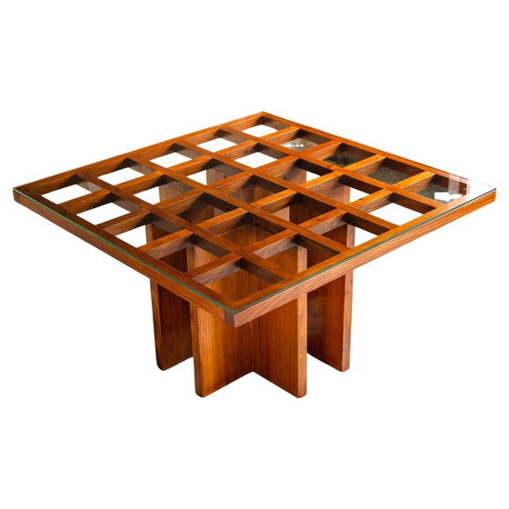 Table "Diamante" en padouk africain de style brutaliste par Luciano Frigerio avec plateau en verre, 1970 (photo 4 of 26)