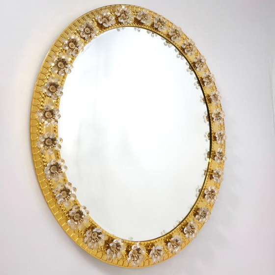 Image 1 of Palwa mirror 1960s, gilded with crystal flowers