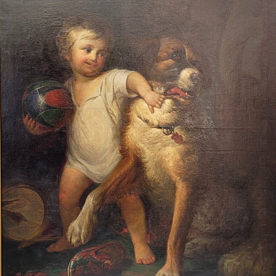 Image 1 of Ritratto di bambino "Ragazzo con cane", Scuola francese, XIX secolo - Francia
