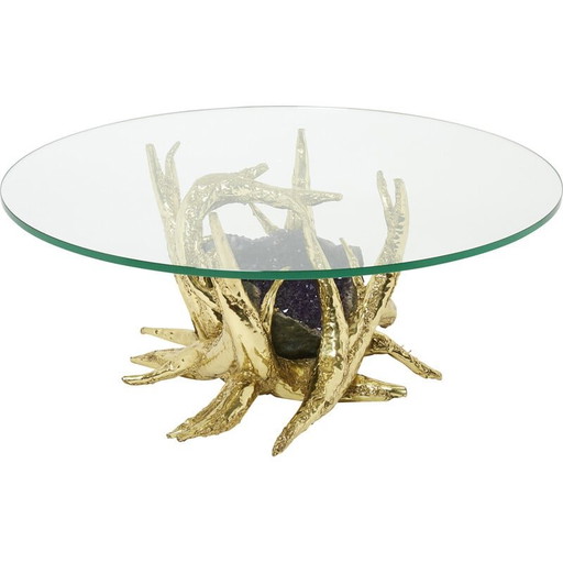 Tavolino da caffè vintage con scultura in bronzo ametista di Richard Faure, 1970