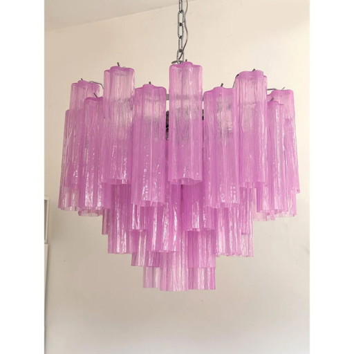 Lámpara de araña de cristal Tronchi estilo Murano fucsia D60